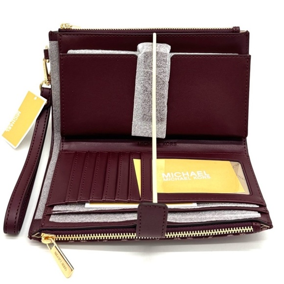 Michael Kors Large Jet Set Travel Double Zip Wallet Ox Blood Multi - Picture 8 of 9